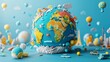 © MAY - Global Diversity: A 3D vector illustration of a globe with different cultural elements and icons from around the world