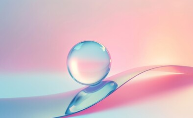 Poster - Beautiful clean transparent bright drop of water on smooth surface in blue and pink colors. This is an artistic rendering of the beauty of nature and the environment.