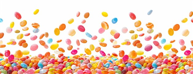 Colorful rainbow candy falling on transparent background, png.