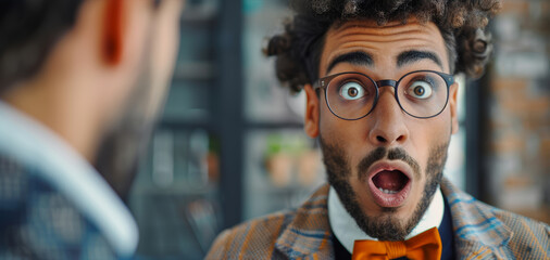 Canvas Print - man in suit with surprised face, talking