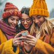 © Jardel Bassi - Multiracial Young Women Using Smart Mobile Phones Outdoors