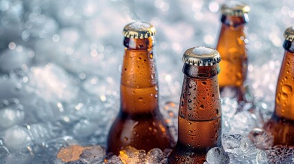 Canvas Print -  beer bottles on ice 