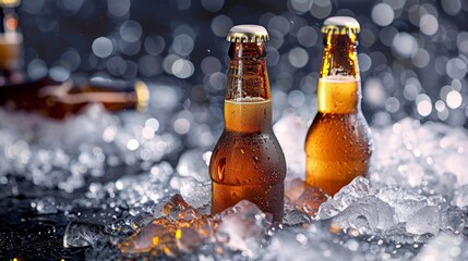 Canvas Print -  beer bottles on ice 