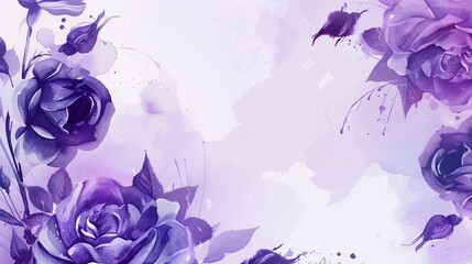 Wall Mural - watercolor purple rose wedding theme deco at border, with cursive hand written text 