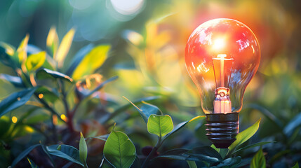 Green energy concept with light bulb and nature. AI Generated