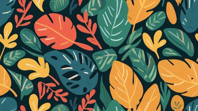 seamless pattern of abstract leaf doodle background