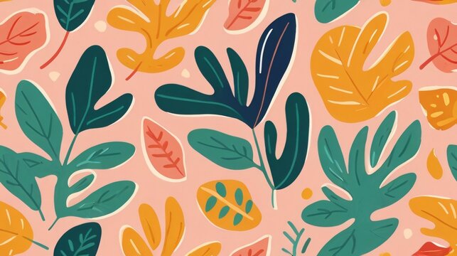 seamless pattern of abstract leaf doodle background