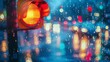 © Plaifah - A traffic light reflecting in a rainy street with cars passing by under the glowing lights.