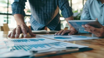 A wealth manager presenting retirement planning options with investment performance graphs and financial projections.