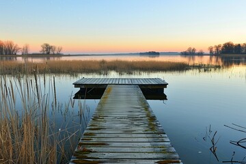 Poster - Stiller Steg bei Sonnenuntergang am ruhigen See