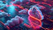 © TigerDude - 3D rendering of a glowing cloud with a padlock icon on a digital background. Digital security concept for data protection and cybersecurity