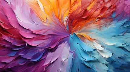 Wall Mural - closeup of abstract rough colorful bold rainbow colors explosion painting texture, with oil brushstr