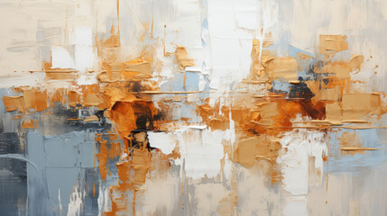 Wall Mural - closeup of abstract rough white gold art painting texture, with oil acrylic brushstroke, pallet knif