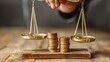 © Sirathee - A hand adjusting a balance scale with coins on one side and expenses on the other, representing financial balance and planning