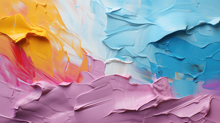 Wall Mural - closeup of abstract rough colorful multicolored neon blue, pink and yellow colored art painting text