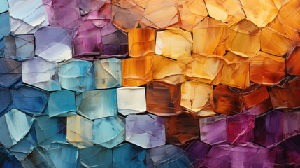 Wall Mural - closeup of abstract rough colorful multicolored geometric hexagonal hexagons art painting texture 3d