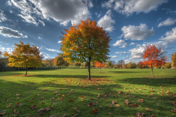 Wall Mural - Stunning Autumn Landscape full of fall trees, orange, red and yellow leaves