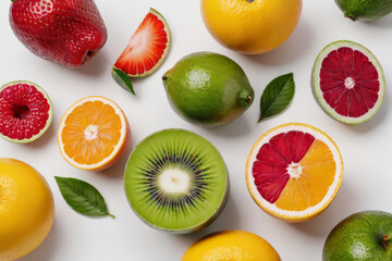 Wall Mural - A colorful assortment of fruits including oranges, kiwis, and lemons