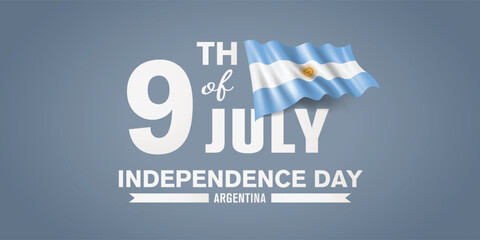 Wall Mural - Argentina happy independence day greeting card, banner with template text vector illustration. Argentinian memorial holiday 9th of July design element with 3D flag with stripes