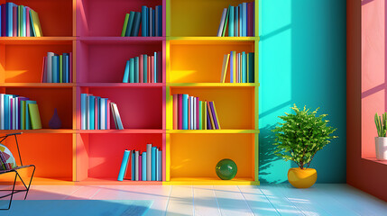 colorful bookshelves, wallpaper, fun, enjoyment and beauty of knowledge media