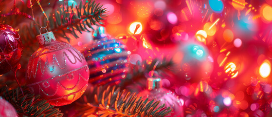 Wall Mural - Christmas tree and bokeh. Abstract composition. Focus concept