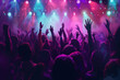 © Ignats - Crowd of people dancing at concert illuminated by blue and purple lights