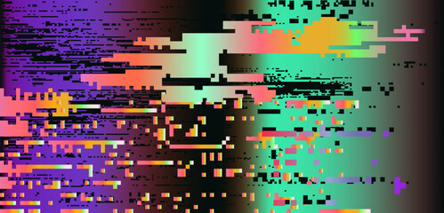 Poster - Lo-fi glitched vector background with pixel rainbow ambient flickers.
