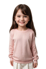 Wall Mural - Cute little girl in a pink sweater, smiling and looking at the camera, Happiness concept, isolated, transparent background, no background. PNG.