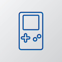 game simple icon vector. flat design. paper cut design. cutted blue symbol with shadow. gray backgro