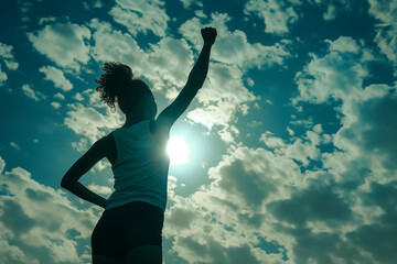 Wall Mural - African sporty woman raising her arm celebrating success