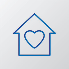 Wall Mural - Heart, house vector simple icon. Flat design. Paper cut design. Cutted blue symbol with shadow. Gray background