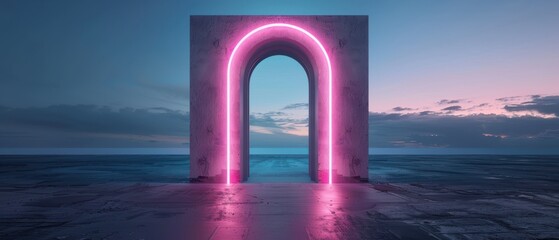 Canvas Print - A pink archway is lit up in the dark