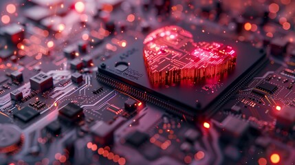 Poster - red heart shaped circuit board on a black motherboard