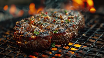 Close-up of Juicy Steak on a Grill