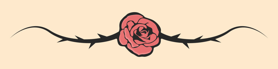 Poster - rose vector icon. decorative colored rose with leaves. rose with thorns vector template for decor. r