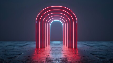 Wall Mural - A red and blue archway with neon lights