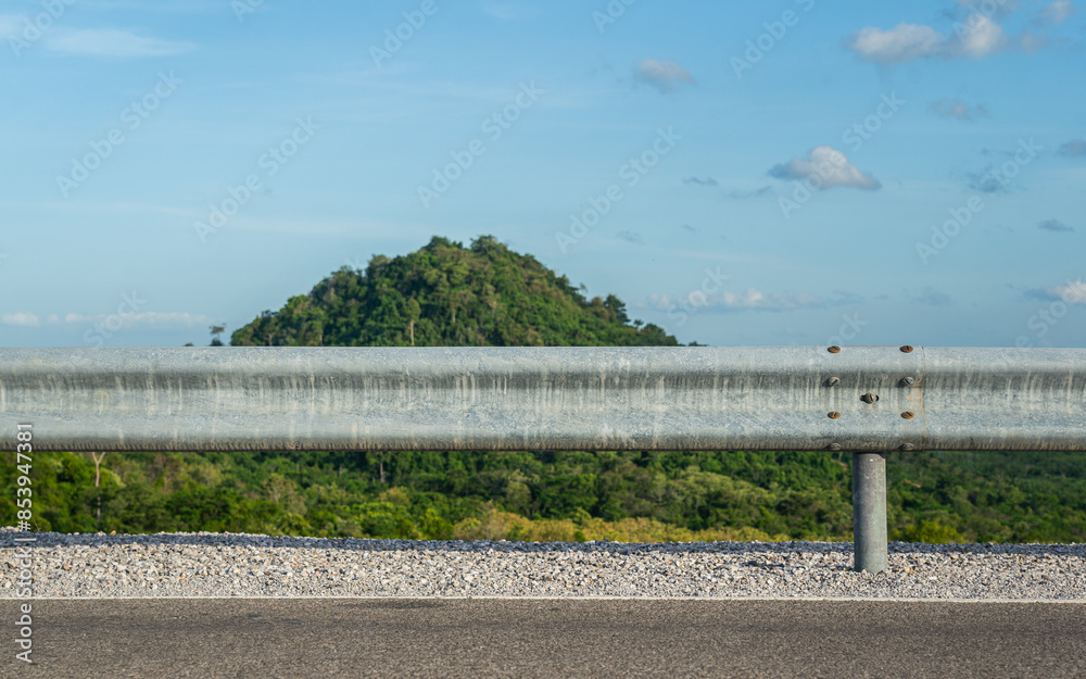 Roadside metal rail barrier structure which is installed on side of the ...