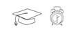 © ABC Vector - Graduation cap, clock continuous one line drawing, single line art element, minimalist sketch line vector illustration, back to school concept