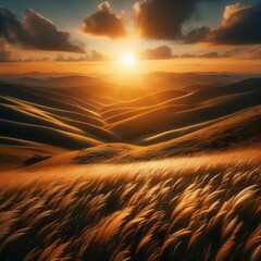 Wall Mural - wheat field at sunset