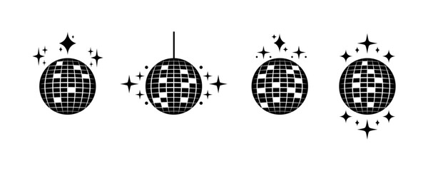 Set of disco ball vector icons. Club globe. Discotheque or party. Vector 10 Eps.