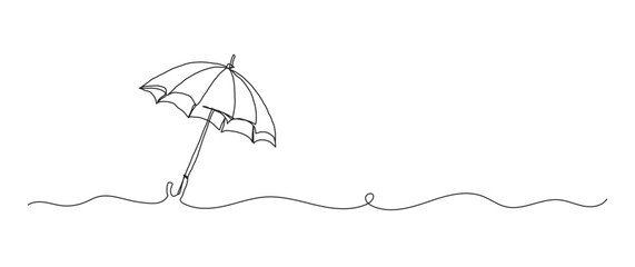 Wall Mural - Umbrella continuous one line drawing, single line art element, minimalist sketch line vector illustration, summer travel holiday concept