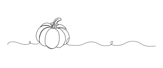 Wall Mural - Pumpkin continuous one line drawing, single line art element, minimalist sketch line vector illustration, autum and thanksgiving concept