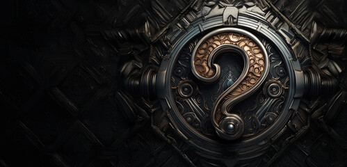 Wall Mural - A heavy metallic question mark with ancient design. Concept for games, assessment and quiz.