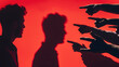 © Zape - Mental health stigma shown through silhouettes pointing fingers at a person.