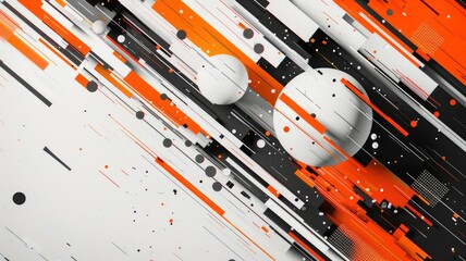 Poster - dynamic abstract background featuring diagonal lines and circles in vibrant orange, black, and white