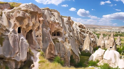 Wall Mural - exploring the caves of cappadocia under a clear blue sky with a fluffy white cloud