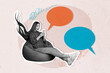 © deagreez - Trend artwork sketch composite photo collage of speech cloud dialog chatting conversation silhouette young lady phone blog sit beanbag