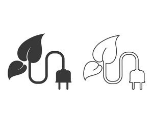 Poster - Line icon of a plug with a leaf for renewable energy. Vector flat illustration