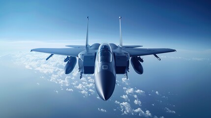 Wall Mural - Front view of a jet fighter in the sky