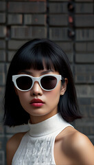 Wall Mural - Woman Asian Punk Rock 1980s Sunglasses New Wave Fashion Cosmetics Beauty